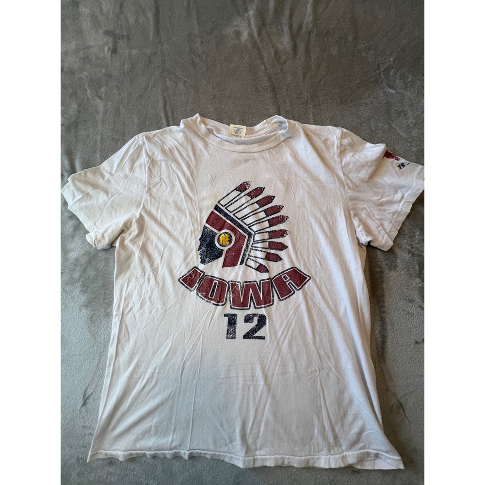 American Eagle T-Shirt Mens Medium White Iowa 12 Graphic Vintage Slim Fit